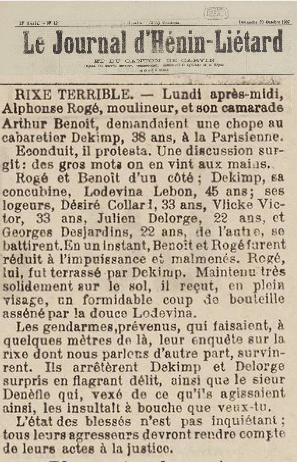 Le Jounal d'Hénin-Liétard 20 oktober 1907